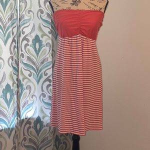 Express Coral and White Strapless Dress Sz M